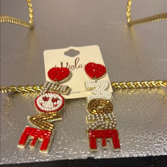 Viola Beaded Earrings with Red and Gold Accents - Picture 1 of 3